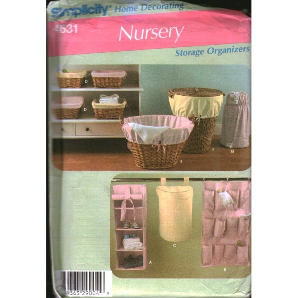 Simplicity 4631 Nursery Storage Organizers Sewing Pattern Basket Liners Hamper